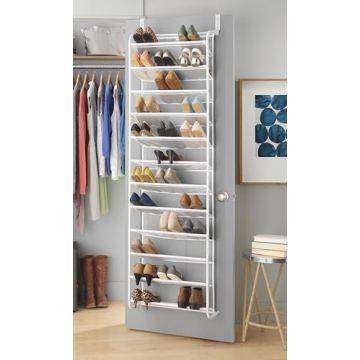 Whitmor Over the Door Shoe Organizer - Holds up to 36 Pairs of Shoes - Metal & Mesh - White