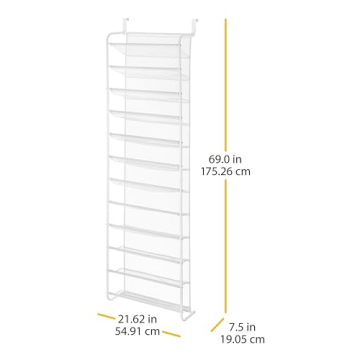 Whitmor Over the Door Shoe Organizer - Holds up to 36 Pairs of Shoes - Metal & Mesh - White