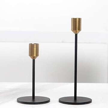 Elegant Brass Gold Black Candlestick Holder Set for Decor