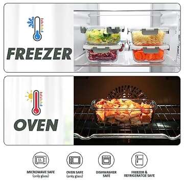 VERONES 24 Pieces Glass Food Storage Containers Set, Airtight Glass Lunch Containers, Glass Meal Prep Containers with Lids,Exclusive of BPA, for Microwave, Oven, Freezer & Dishwasher Friendly,Grey