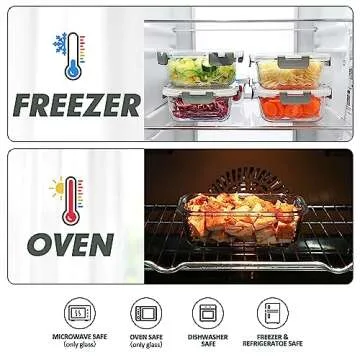 VERONES 24 Pieces Glass Food Storage Containers Set, Airtight Glass Lunch Containers, Glass Meal Prep Containers with Lids,Exclusive of BPA, for Microwave, Oven, Freezer & Dishwasher Friendly,Grey