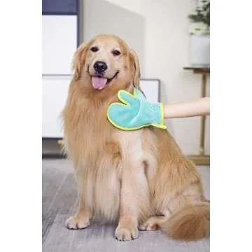 Pawyee Super Soft Fast-Drying Dog Towel with Drying Gloves for Cold Weather, Beach, Pool - Adjustable Microfiber Bath Robe Set (2 pcs) for Cats and Dogs (XL, Blue Dino)