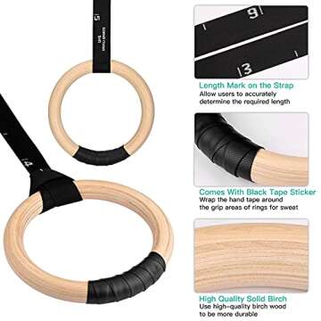 UNICLI Gymnastic Rings - Durable Wooden Workout Rings