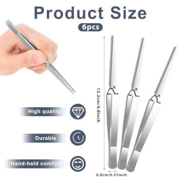 Craft Tweezers Set - 6 Precision Stainless Steel Tools