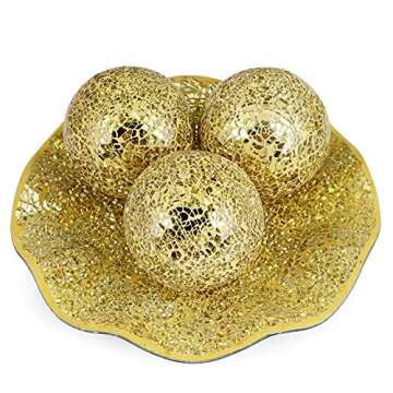 MDLUU Centerpiece Bowl and Balls Set, Mosaic Tray with 3 Pieces Spheres, 12" Decorative Plate with 4...