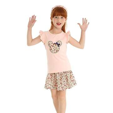 Mud Kingdom Girls Outfits Cute Cartoon Polka Dots Summer Holiday Clothes Sets