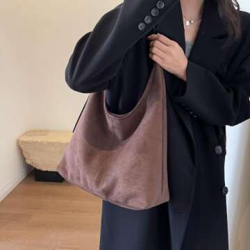 Leather Hobo Bags for Women Brown Purses Suede Purse Slouchy Tote Bag Suede Tote Bag Fall Purses Han...