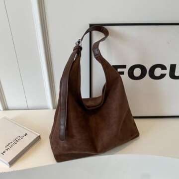 Leather Hobo Bags for Women Brown Purses Suede Purse Slouchy Tote Bag Suede Tote Bag Fall Purses Handbag