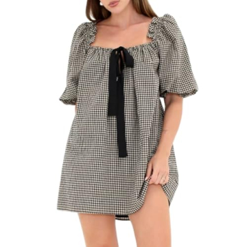 KMBANGI Puff Sleeve Babydoll Dress for Women