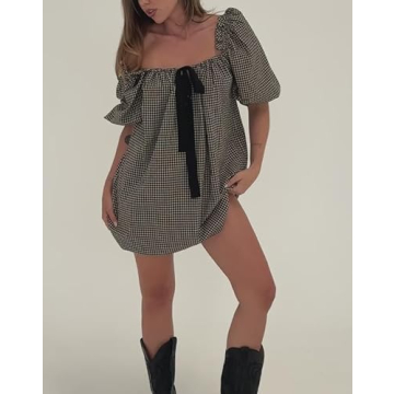 KMBANGI Puff Sleeve Babydoll Dress for Women