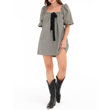 KMBANGI Puff Sleeve Babydoll Dress for Women