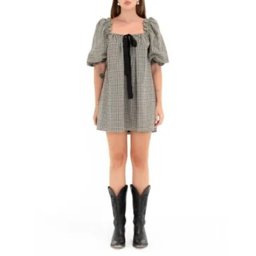 KMBANGI Puff Sleeve Babydoll Dress for Women