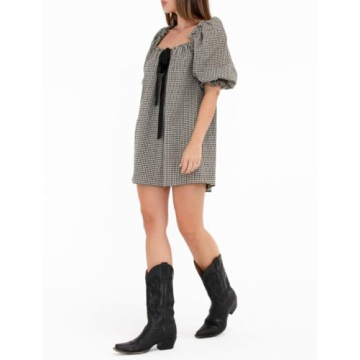 KMBANGI Puff Sleeve Babydoll Dress for Women