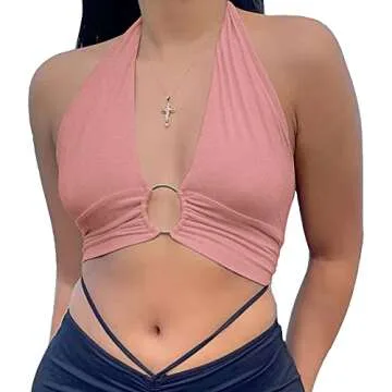 Stylish Halter Wrap Y2K Crop Top for Women in Dark Pink