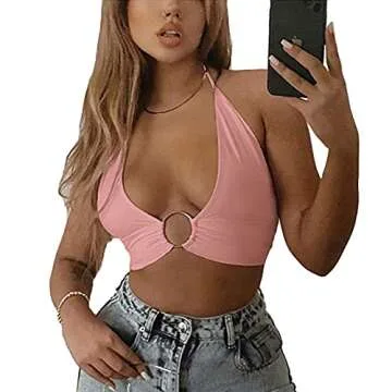 Stylish Halter Wrap Y2K Crop Top for Women in Dark Pink