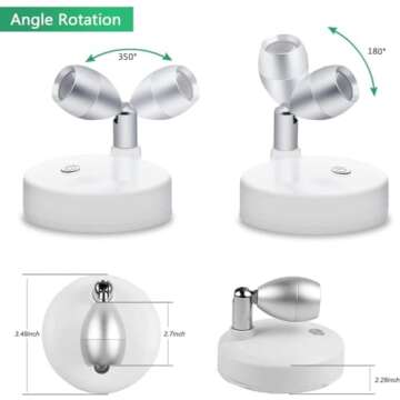 KINDEEP RGB Wireless LED Spotlight, Battery Operated Accent Lights, Indoor Mini Puck Light, Dimmable Uplight with Remote, 4000K Warm White, Stick on Wall Light with Rotatable Head, Silver, 2 Pack