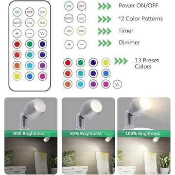 KINDEEP RGB Wireless LED Spotlight, Battery Operated Accent Lights, Indoor Mini Puck Light, Dimmable Uplight with Remote, 4000K Warm White, Stick on Wall Light with Rotatable Head, Silver, 2 Pack