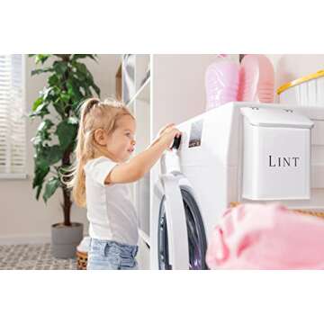 MOUNT DELECTABLE Magnetic Lint Bin for Laundry Room, 2.5L Capacity, Laundry Trash Can, White, Wall M...