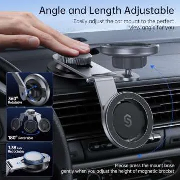 SYNCWIRE Fits MagSafe Car Mount for Universal Dashboard, Tesla Screen, Magnetic Phone Holder for Car, Foldable Aluminum Alloy Arm, Super Stable Car Mount for iPhone 16 Pro Max 15 14 13 12&All Phones