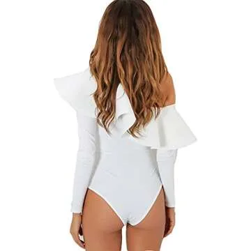 Antopmen Women’s Elegant Ruffles Bodysuit - White