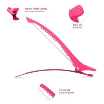 AIMIKE Neon Hair Clips, 12 Pcs Professional Sectioning and Cutting Clips for Hairdressers - 4.3" Long Duck Billed Rollers for Styling