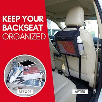 Macally Tablet Holder for Car Back Seat - A Must Have Organizer and Rear Facing Backseat iPad Holder for Kids on Long Drives - Hanger Case Compatible with Any Vehicle Headrest and Tablets up to 10.5”