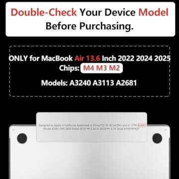 TWOLSKOO for M4 MacBook Air 13.6 inch Case 2025-2022 Release M4 A3240 M3 A3113 M2 A2681, Plastic Har...