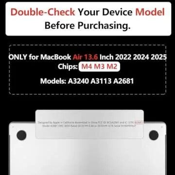 TWOLSKOO for M4 MacBook Air 13.6 inch Case 2025-2022 Release M4 A3240 M3 A3113 M2 A2681, Plastic Har...