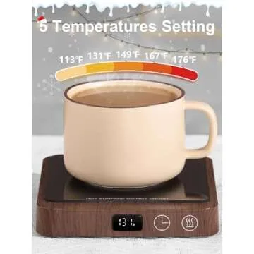 Rigstne Coffee Mug Warmer - 20W Portable Mug Warmer for Desk, Coffee Cup Warmer with Auto Shut Off, Candle Warmer Plate for Travel, Office and Home, Woodgrain (No Cup)