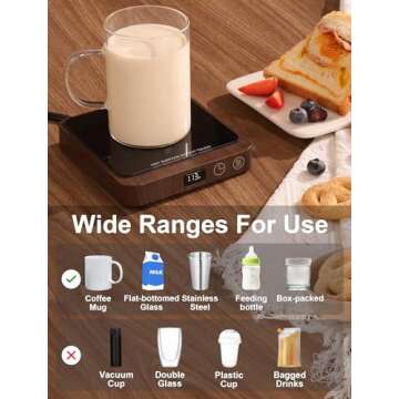 Rigstne Coffee Mug Warmer - 20W Portable Mug Warmer for Desk, Coffee Cup Warmer with Auto Shut Off, Candle Warmer Plate for Travel, Office and Home, Woodgrain (No Cup)