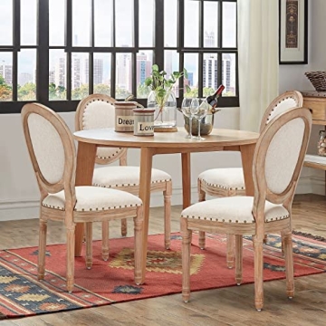 AVAWING Farmhouse Fabric Dining Room Chairs 4 PCS, French Chairs with Round Back, Brown Wood Legs, O...