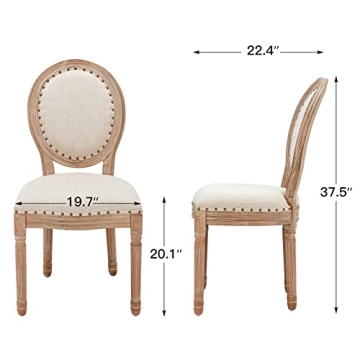 AVAWING Farmhouse Fabric Dining Room Chairs 4 PCS, French Chairs with Round Back, Brown Wood Legs, Oval Side Chairs for Dining Room/Living Room/Kitchen/Restaurant, Beige