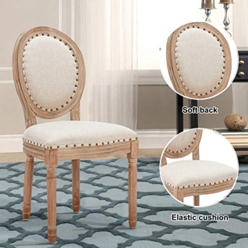 AVAWING Farmhouse Fabric Dining Room Chairs 4 PCS, French Chairs with Round Back, Brown Wood Legs, Oval Side Chairs for Dining Room/Living Room/Kitchen/Restaurant, Beige