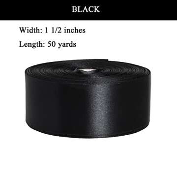 YASEO 1 1/2 Inch Black Solid Satin Ribbon, 50 Yards Craft Fabric Ribbon for Gift Wrapping Floral Bou...