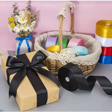 YASEO 1 1/2 Inch Black Solid Satin Ribbon, 50 Yards Craft Fabric Ribbon for Gift Wrapping Floral Bouquets Wedding Party Decoration