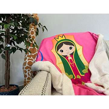 Linzy Plush Virgin Mary Our Lady of Virgen de Guadalupe Baby Double Blanket, Super Soft Baby Double Blanket (50x40 Inch), Pink, 62312