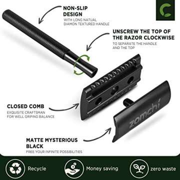ZOMCHI Safety Razor for Men with 5 Double Edge Safety Razor Blades, One Blade Safety Razor, Metal Ra...