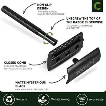 ZOMCHI Safety Razor for Men with 5 Double Edge Safety Razor Blades, One Blade Safety Razor, Metal Ra...