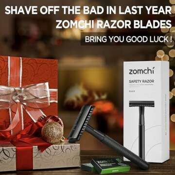 ZOMCHI Safety Razor for Men with 5 Double Edge Safety Razor Blades, One Blade Safety Razor, Metal Razor Zero Waste – Black