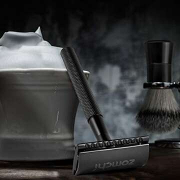 ZOMCHI Safety Razor for Men with 5 Double Edge Safety Razor Blades, One Blade Safety Razor, Metal Razor Zero Waste – Black