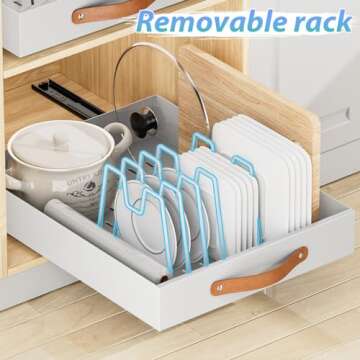 OVICAR Pull Out Cabinet Drawer - Adhesive Slide Out Organizer, 13.8" W x 16.3" D Heavy Duty Sliding Drawers Pantry Shelves Storage with 4pcs Divider Racks for Kitchen Bathroom Home, White