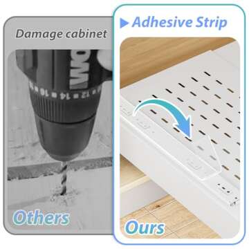 OVICAR Pull Out Cabinet Drawer - Adhesive Slide Out Organizer, 13.8" W x 16.3" D Heavy Duty Sliding Drawers Pantry Shelves Storage with 4pcs Divider Racks for Kitchen Bathroom Home, White