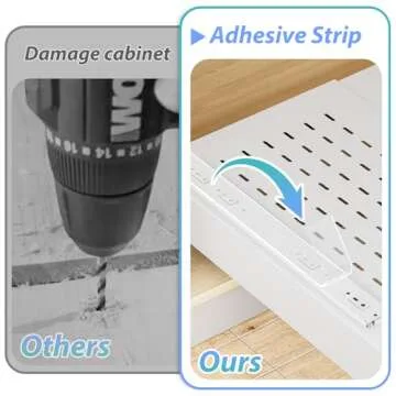 OVICAR Pull Out Cabinet Drawer - Adhesive Slide Out Organizer, 13.8" W x 16.3" D Heavy Duty Sliding Drawers Pantry Shelves Storage with 4pcs Divider Racks for Kitchen Bathroom Home, White