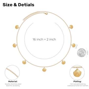 UNE DOUCE Shell Necklace - Beach Jewelry for Women, Charm Necklace - Gold Necklace for Women, Surfer Accessory, Waterproof, Non Tarnish Gold Necklace, Dainty Gifts for Women