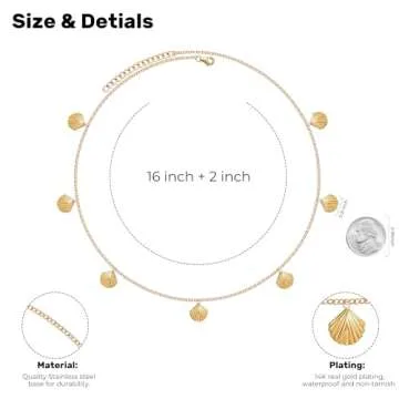 UNE DOUCE Shell Necklace - Beach Jewelry for Women, Charm Necklace - Gold Necklace for Women, Surfer Accessory, Waterproof, Non Tarnish Gold Necklace, Dainty Gifts for Women