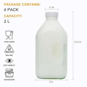Accguan 2 Quart Glass Milk Bottles, 67oz Glass Bottles with Lids,Reusable Glass Bottles Suitable for...