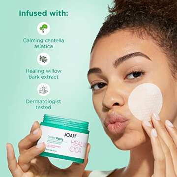 JOAH Heal Me CICA Face Toner Pads, Centella Asiatica for Soothing, Calming, Balancing Sensitive and Irritated Skin, Korean Skincare, Cruelty-Free pH 5.5, Hypoallergenic, 50 Pads