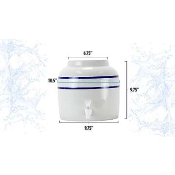New Wave Enviro Porcelain Water Dispenser, Classic Blue Stripe Design, 2.5 Gallon Capacity, Included BPA Free Spigot, Dispenser for Beverages, Lotions, Shampoos
