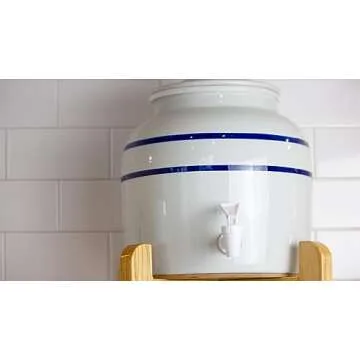 New Wave Enviro Porcelain Water Dispenser, Classic Blue Stripe Design, 2.5 Gallon Capacity, Included BPA Free Spigot, Dispenser for Beverages, Lotions, Shampoos