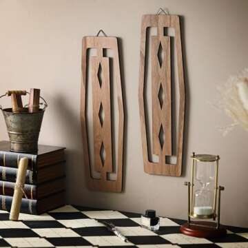 CroBlissful 2 Pcs Mid Century Wall Decor Wood Mid Century Modern Elegance Wall Accents Abstract Wall Decor Geometric Panels for Interior Wall Decor Panel Wall Art for Home Living Room (Dark Brown)